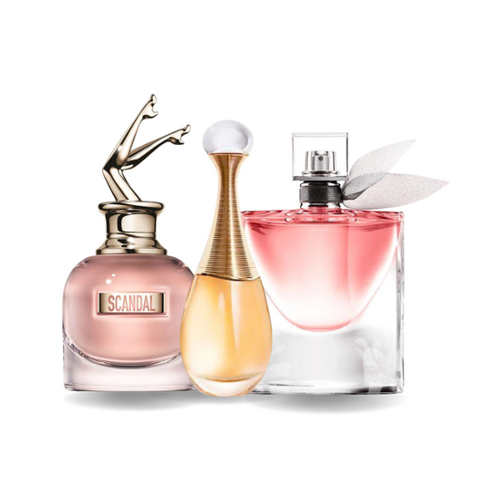 Pack de 3 fragancias SCANDAL, J'ADORE y LA VIE EST BELLE 100 ml