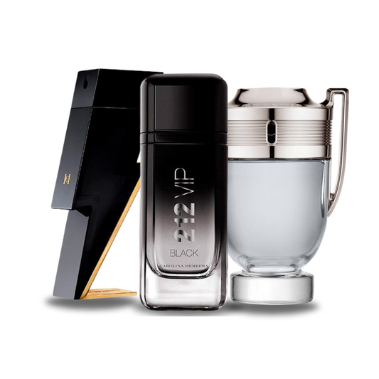 Pack de 3 fragancias BAD BOY, 212 VIP BLACK e INVICTUS 100 ml